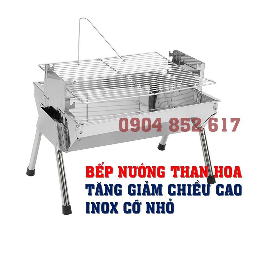 Bếp nướng than hoa nâng hạ vỉ cỡ nhỏ, Inox bền đẹp và an toàn