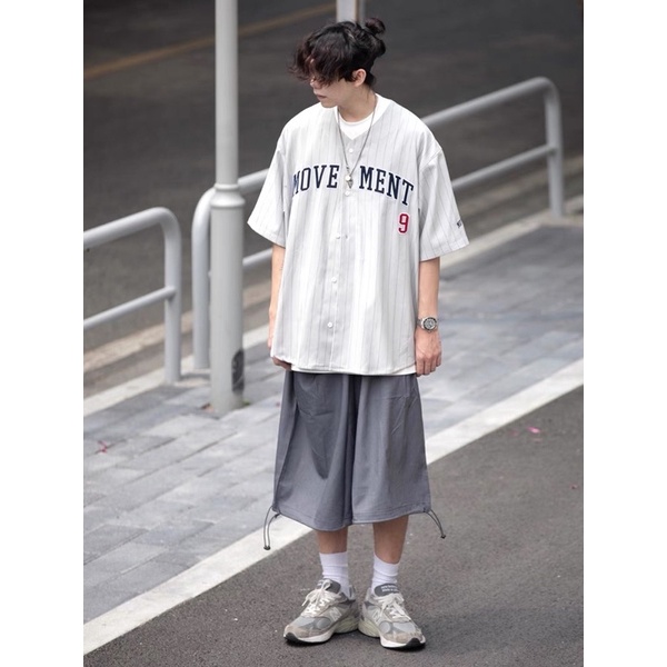 Áo sơ mi khoác bóng chày nam nữ đơn giản tay ngắn Ligré