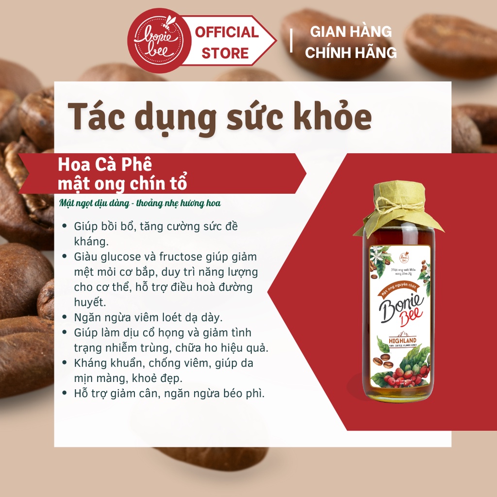 Mật Ong Bonie Bee Nguyên Chất Từ Hoa Cà Phê (BB Highland) - Chín Tự Nhiên Từ Tổ - Không Qua Xử Lý - 380g