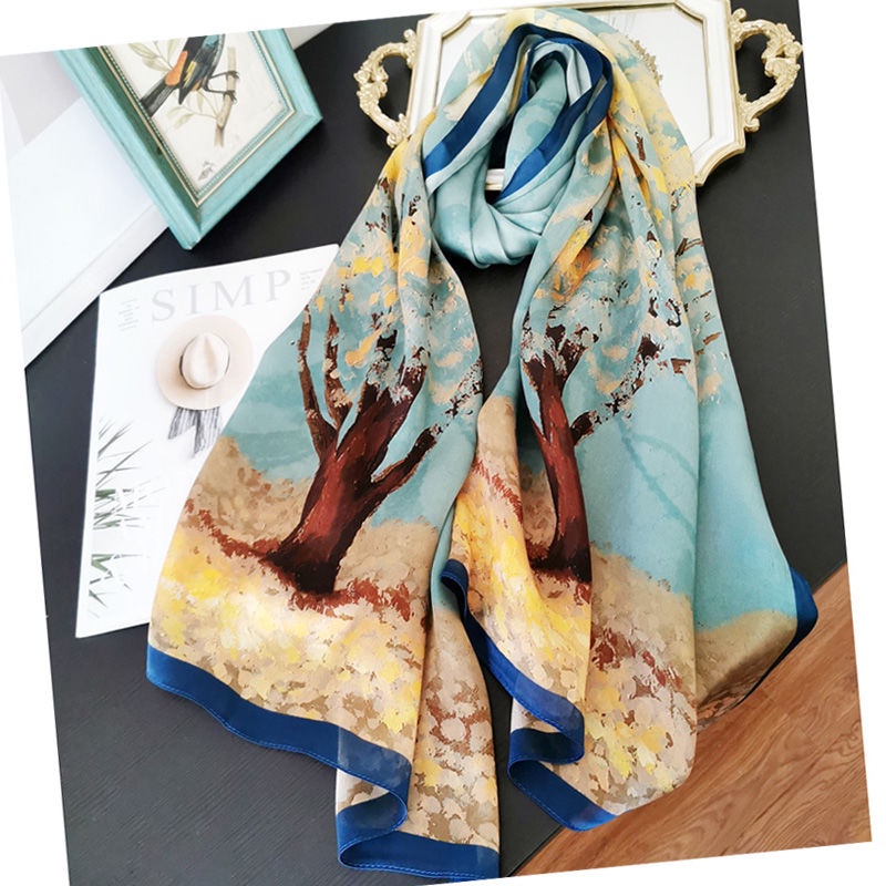 Khăn Choàng Lụa Satin Cao Cấp Chống Nắng In Họa Tiết Thời Trang Cho Nữ