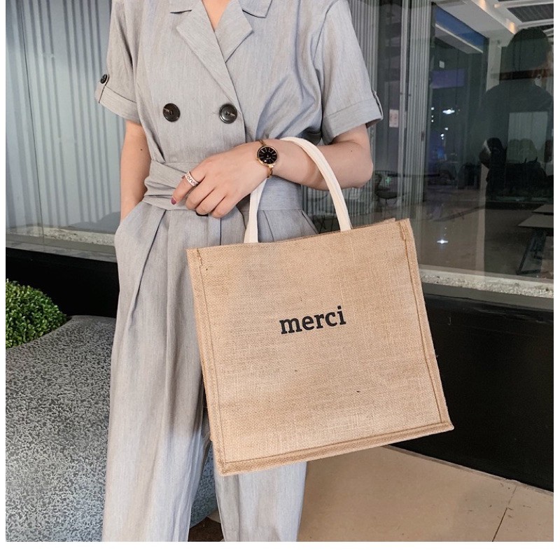 Túi cói Merci sang chảnh đi du lịch, đi biển thời trang phong cách Vintage