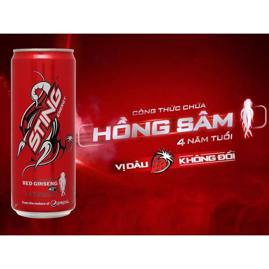 Thùng 24 lon Nước ngọt STING dâu lon 330ml / Lốc 6 lon STING dâu hồng sâm lon 330ml