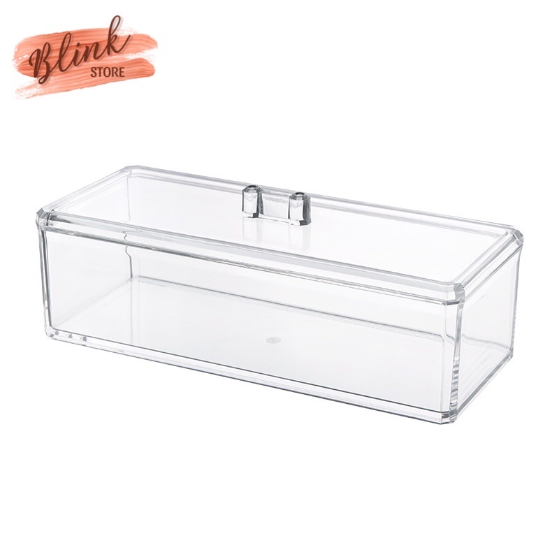 Hộp đựng cọ trang điểm trong suốt có nắp, hộp đựng bông tẩy trang chất liệu nhựa mica loại dày chống bụi