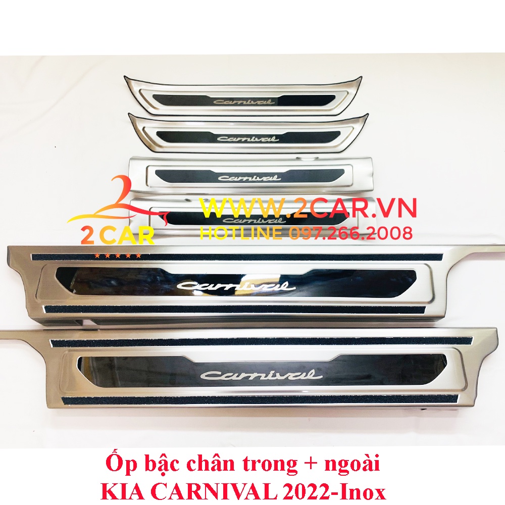 Ốp Bậc Cửa, Nẹp Bước Chân Trong Ngoài KIA CARNIVAL 2021-2022, chất liệu Inox cao cấp