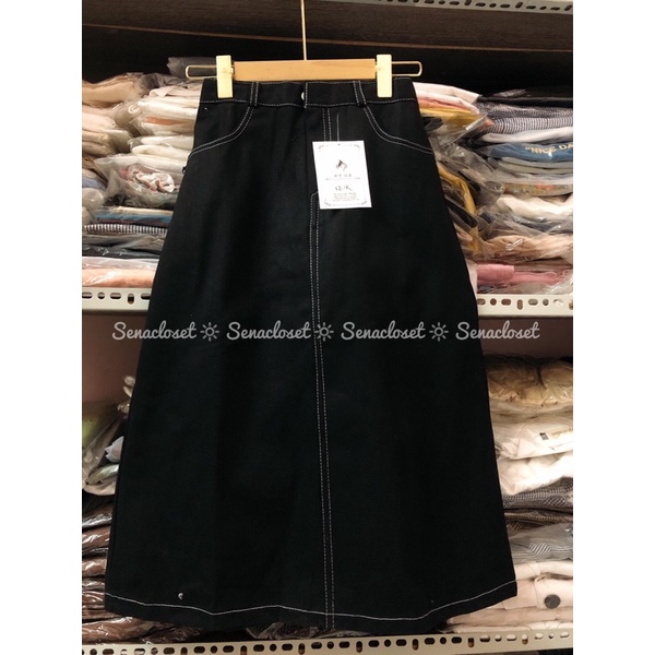 Chân váy kaki jean đen dáng dài (Ảnh thật/Video)