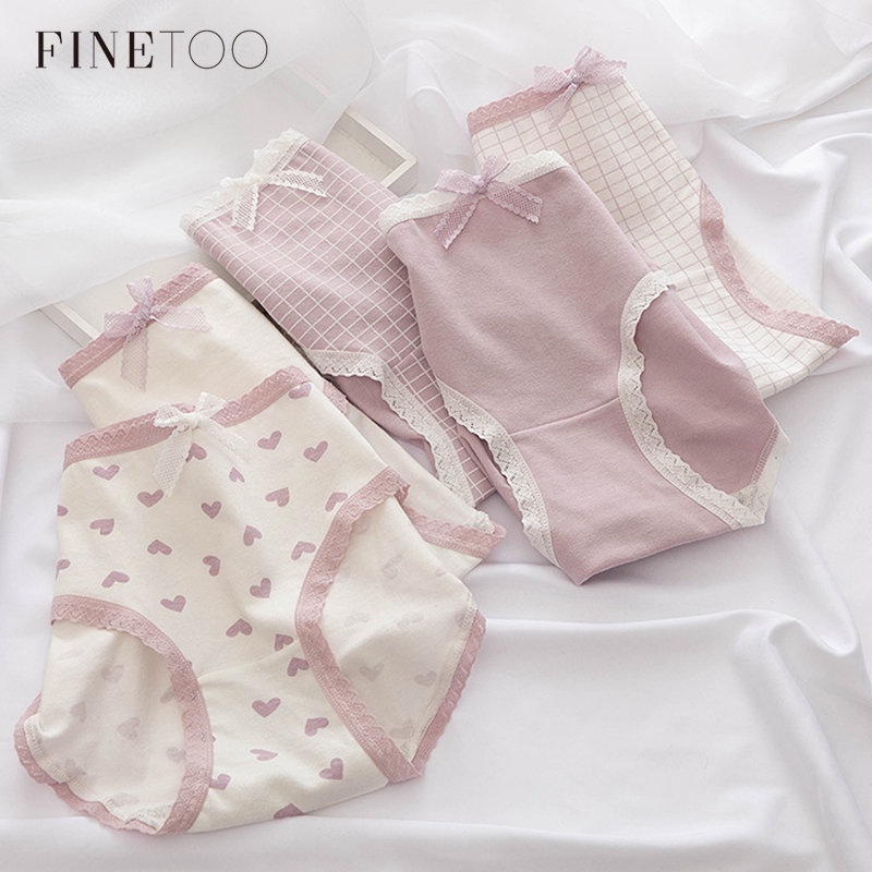 FINETOO Quần Lót Cotton Họa Tiết Trái Tim Dễ Thương Cho Nữ