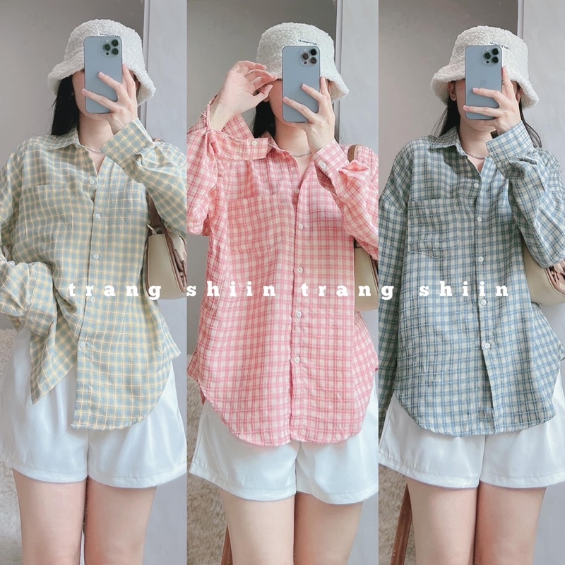 Áo sơ mi kẻ dài tay from rộng chất đũi kẻ, áo sơ mi kẻ vạt bầu dáng oversize nhiều màu DUMI