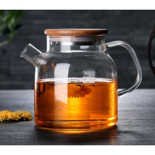 Bình đựng trà thủy tinh nắp gỗ vòi cụt đủ size
