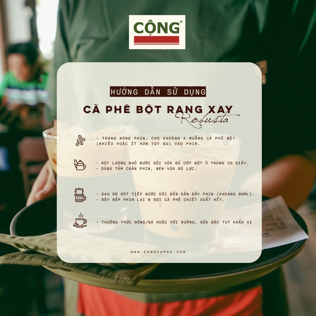 Cà phê bột rang xay 100% robusta hương vị đậm đà thơm ngon 500gr, 250gr Cộng Cà Phê
