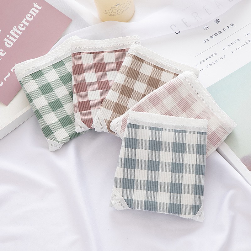 Quần Lót Nữ Cotton Viền Ren Họa Tiết Kẻ Caro Kháng Khuẩn P478 | BigBuy360 - bigbuy360.vn