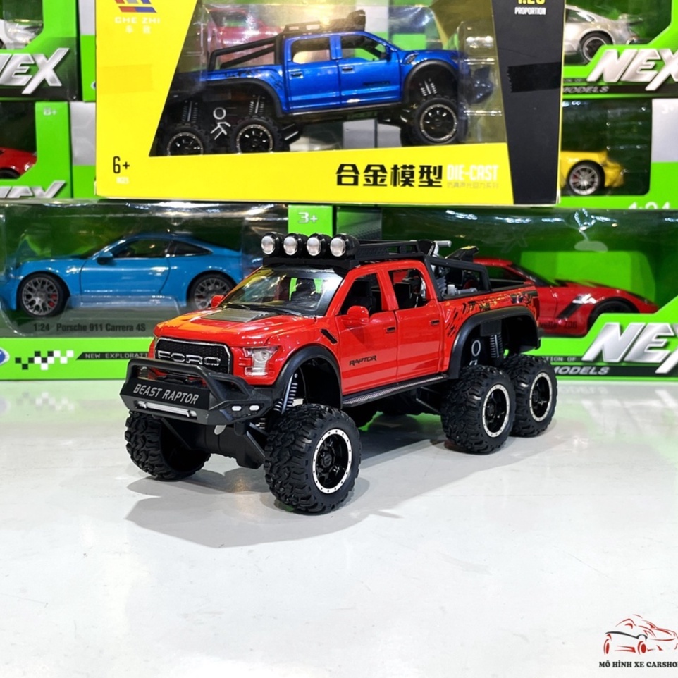 Mô hình xe ô tô Ford F150 Raptor 6x6 tỉ lệ 1:28 màu đỏ