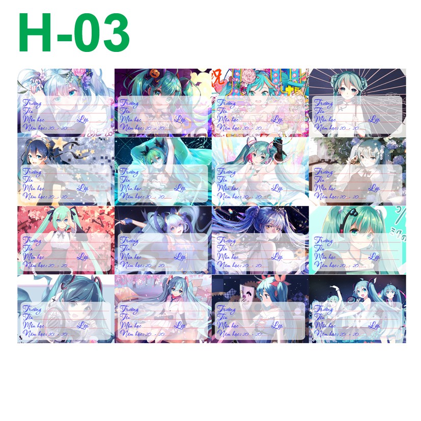 Nhãn vở Anime Vocaloid- Hatsune Miku- Rinlen (1 set 16 nhãn vở khác nhau)