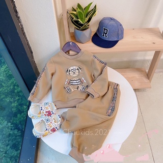 Bộ gấu thêu pha kẻ cho bé