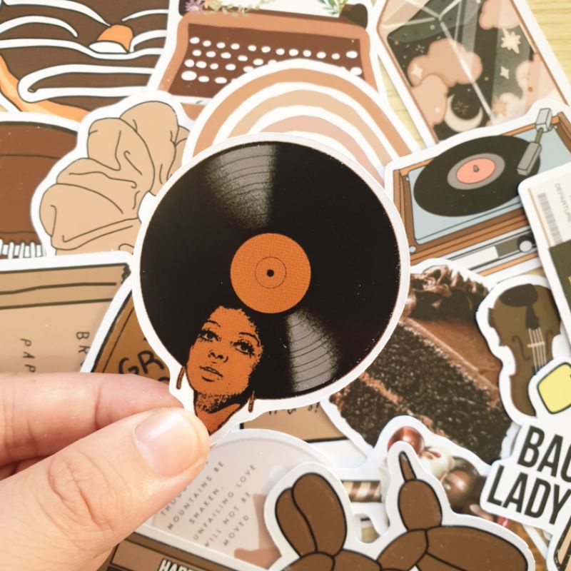 Sticker hình dán tông nâu dễ thương trang trí mũ bảo hiểm Laptop journal sổ tay