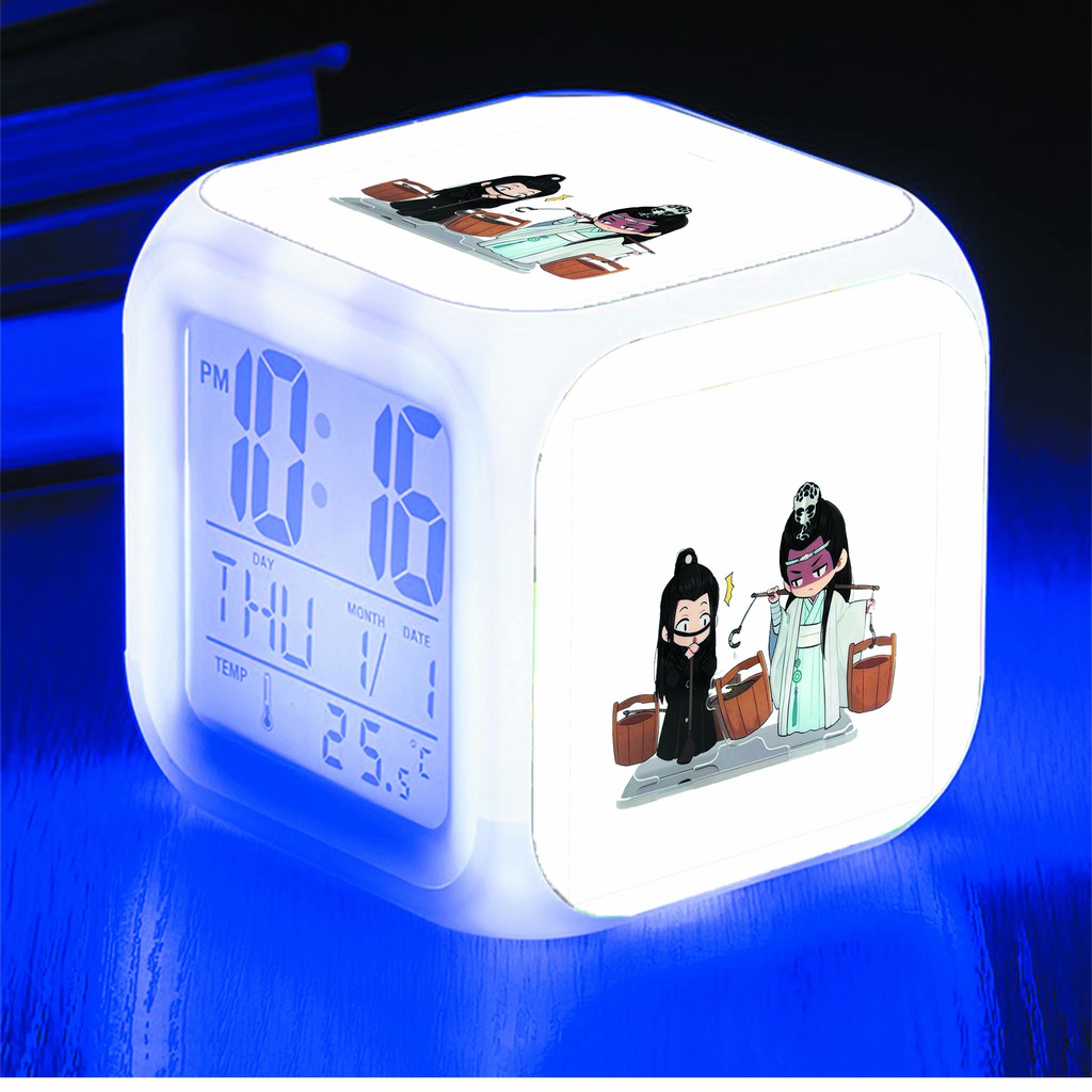 Đồng hồ báo thức để bàn in hình Ma Đạo Tổ Sư Trần Tình Lệnh chibi LED đổi màu