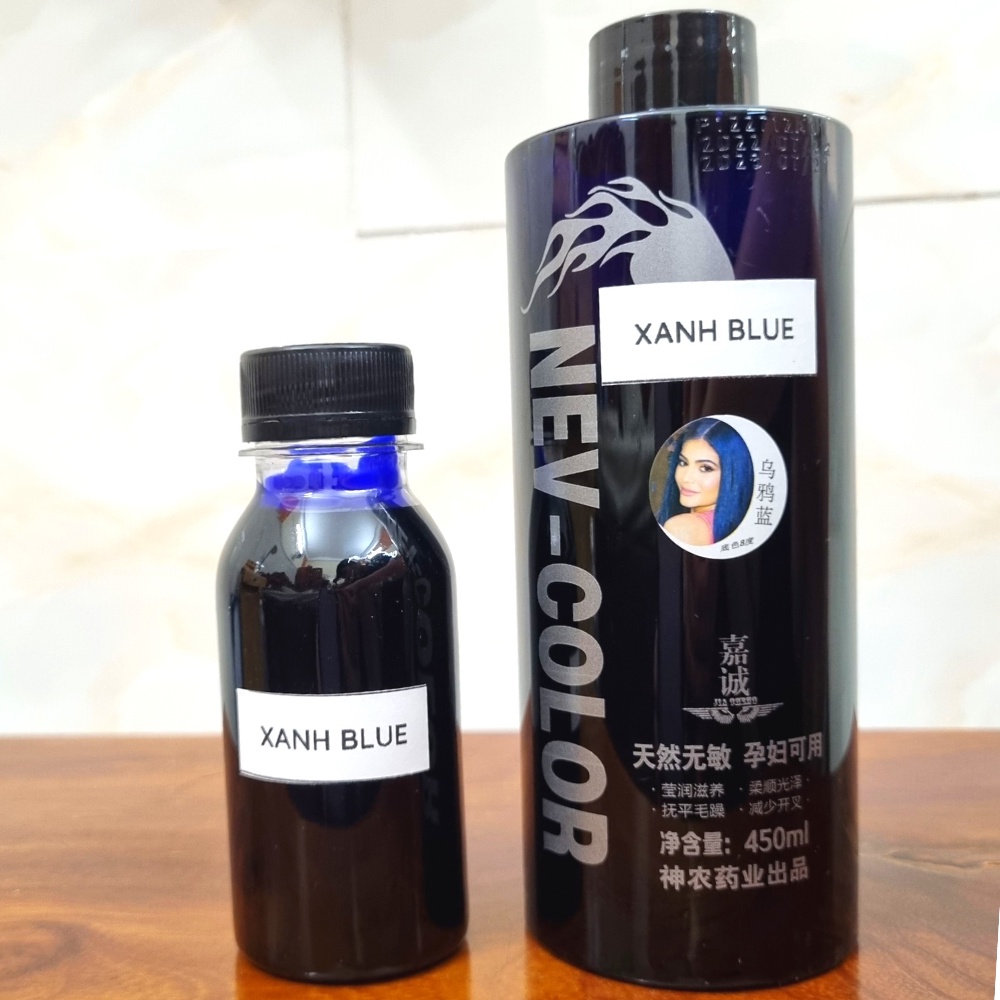 Nhuộm phủ bóng màu xanh dương Blue , thuốc nhuộm phủ bóng Nev-Color, nhuộm pha sẵn không hư hại tóc , 450ml , 100ml