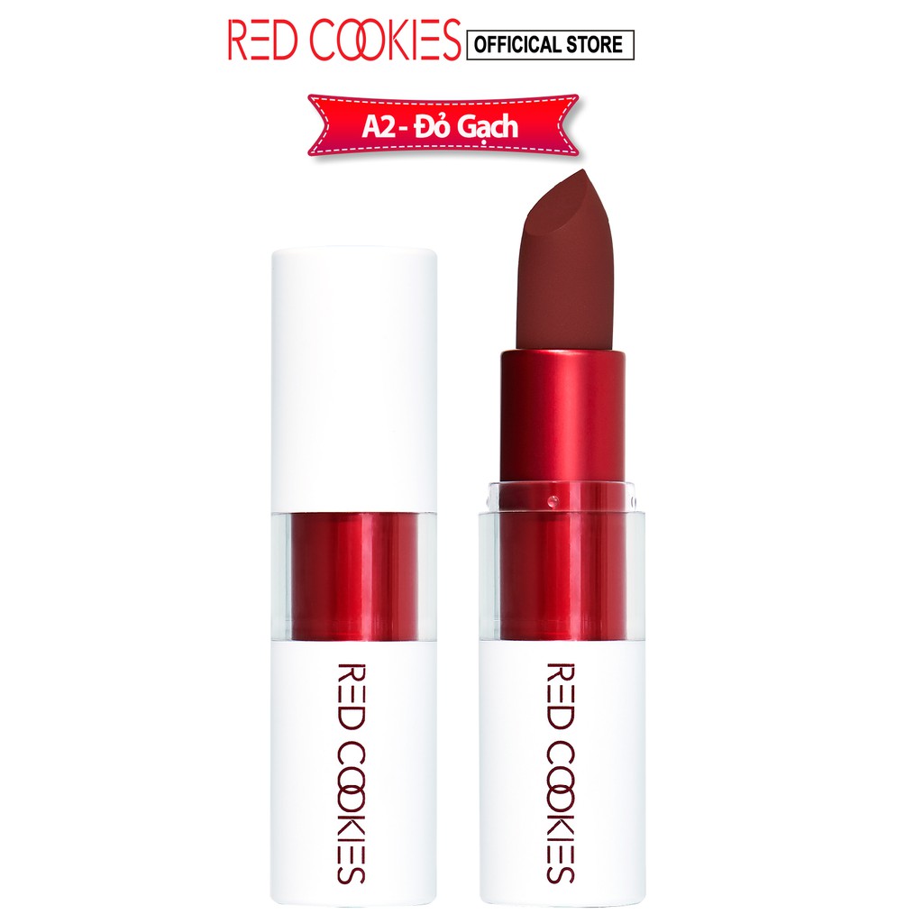 Son thỏi lì mềm môi, lâu trôi, không chì RED COOKIES Marshmallow Powder Lipstick A2 Scarlet Laurent(Đỏ Gạch) 3.5g