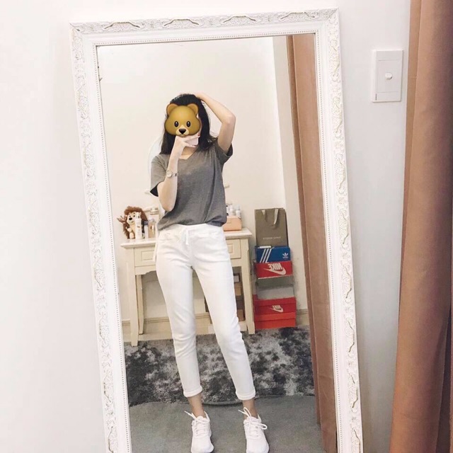 Quần baggy trơn lưng thun trắng &amp; đen