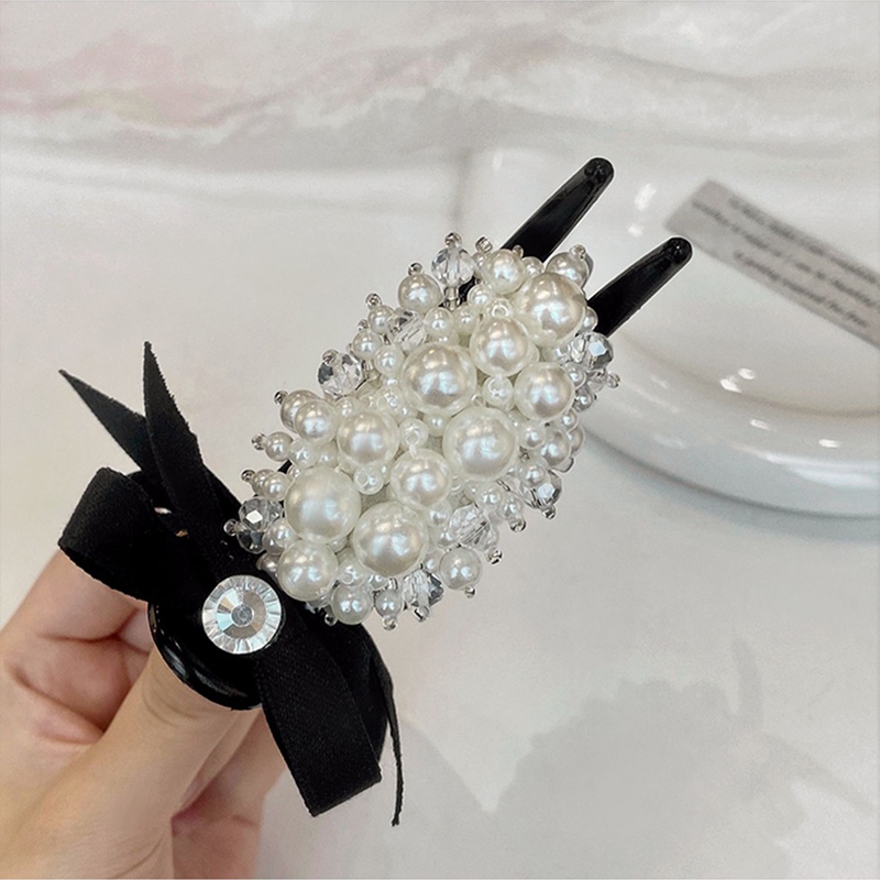 Kẹp Tóc Hình Nơ Đính Ngọc Trai Phong Cách Hàn Quốc Cho Nữ