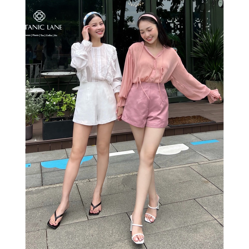 KIOBI – Áo sơ mi Aura form suông rộng dáng dài, cổ trụ tay phồng bo thun lai bèo,vải voan tơ mỏng hồng đào - KIA227139HD