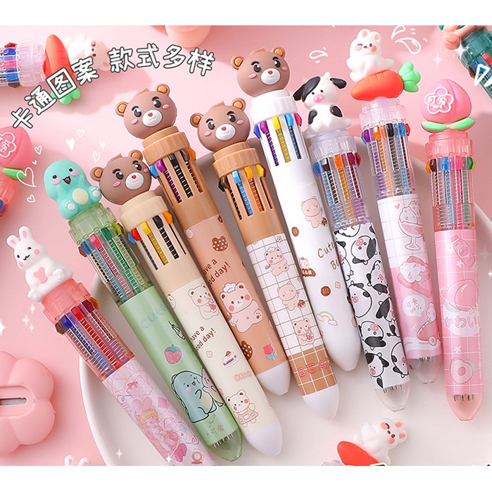 Bút Bi Bấm Nhiều Màu Ngòi 0.5mm Họa Tiết Hoạt Hình Dễ Thương