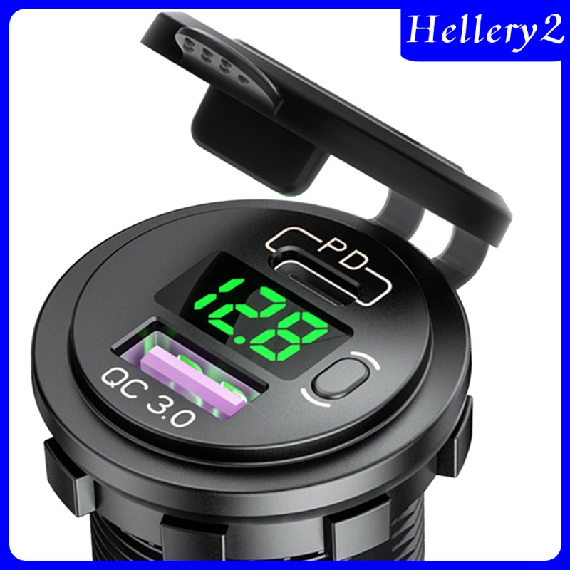 [HELLERY2] Dual USB Car Charger Quick Charge PD&amp;QC 3.0 Voltage Measure