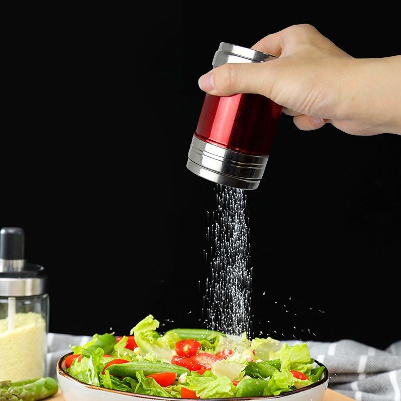 Hũ đựng gia vị - Lọ đựng hạt tiêu, muối, đa chức năng bằng Thép Không Gỉ màu đỏ