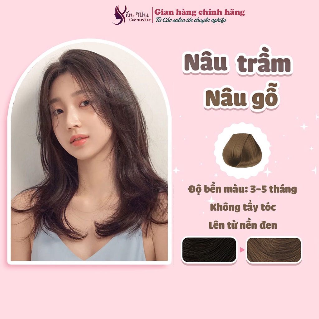 Thuốc nhuộm tóc nâu trầm, thuốc nhuộm tóc nâu trà đen, nâu gỗ không cần thuốc tẩy tóc