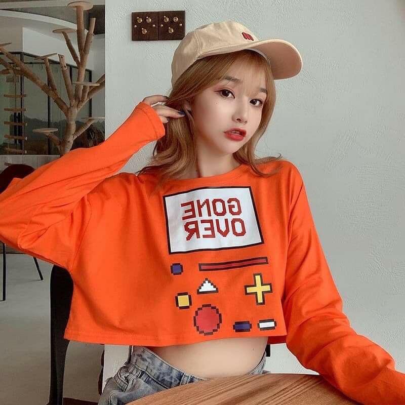 Áo Croptop Dài Tay GONE OVER, Form Rộng Freesize, Chất Thun Cotton mềm mịn