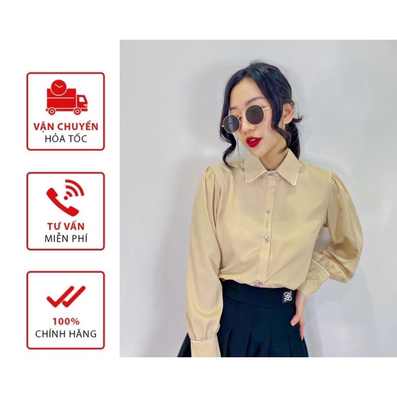 Sơ mi voan viền lụa nút đá 5 màu phù hợp đi làm đủ size S M L | BigBuy360 - bigbuy360.vn