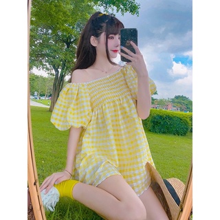 Áo nhún bẹt vai xinh tay phồng