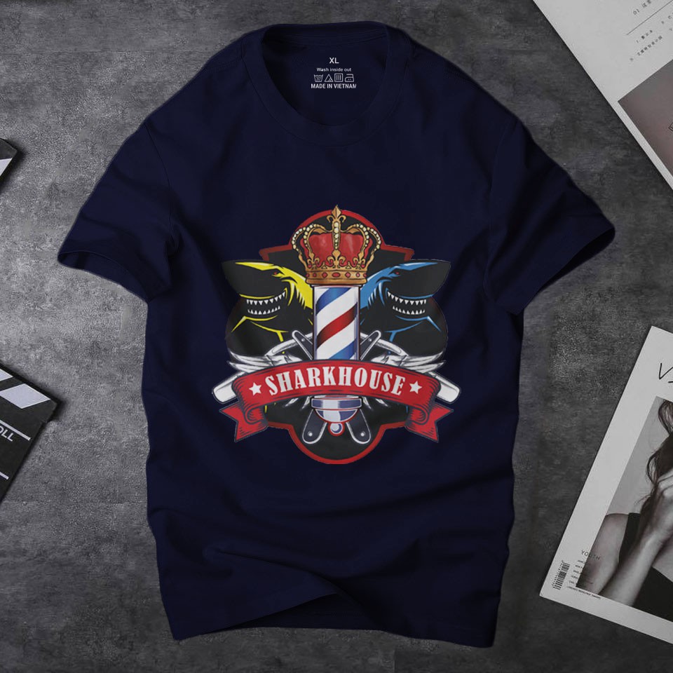 Áo thun nam gia đinh cá mập trắng SH2 cá tính cao cấp ,chất vải cotton 65/35 dầy dặn co giãn 4 chiều tốt| ur sport