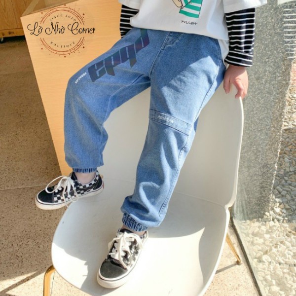 Quần jean jogger bò bé trai gái thời trang phong cách hàn quốc phản quang size đại 3/4/5/6/7/8/9/10/11/12 tuổi 14-50kg