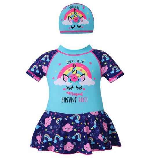 Đồ bơi liền thân dạng váy đầm ngựa pony unicorn chống nắng bé gái