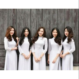 Áo dài+quần trắng học sinh cổ cao, tay lỡ NEW 100% vải phi bóng đẹp