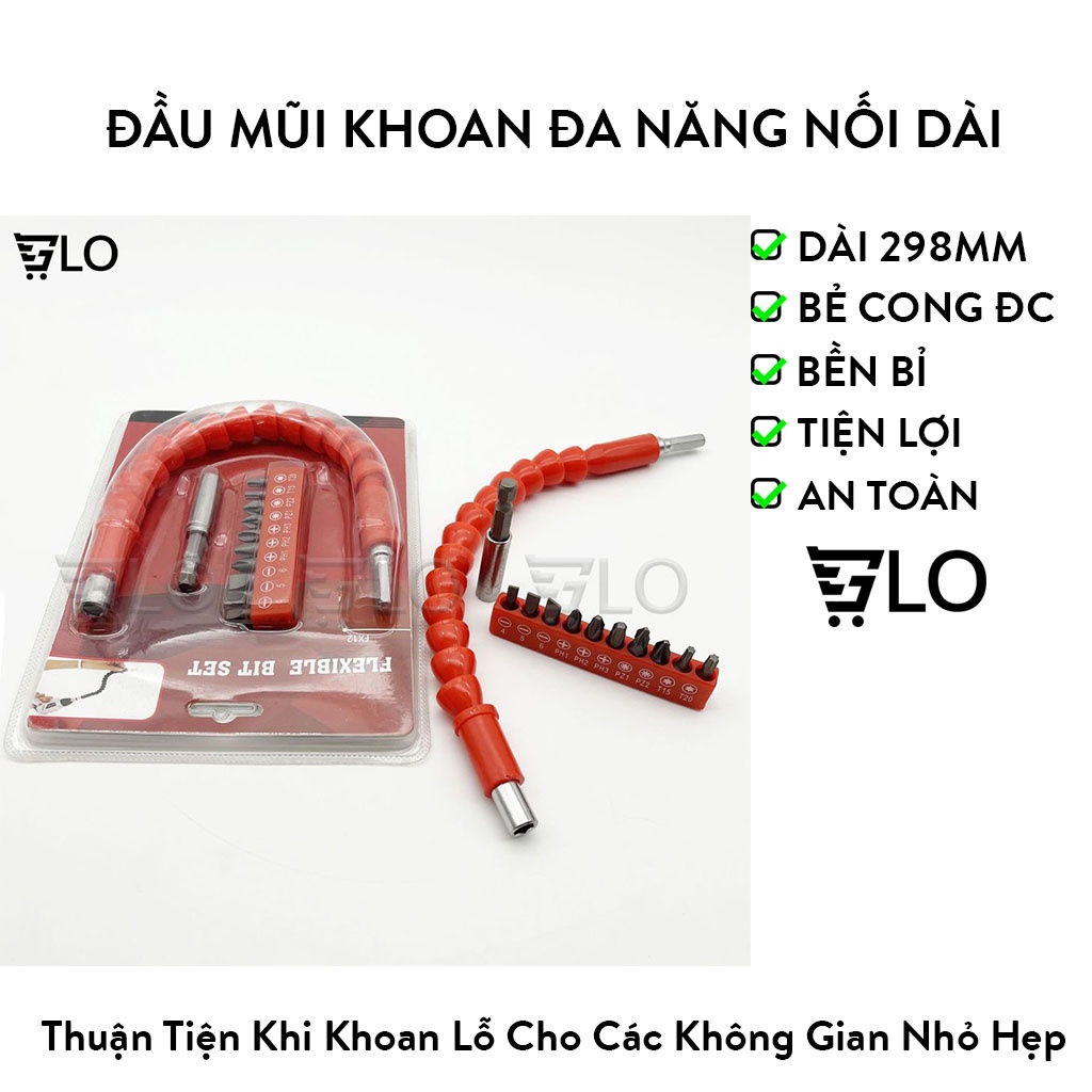 Bộ Đầu Mũi Khoan Đa Năng Nối Dài Tua Vít, Đầu Mũi Khoan Tay Kèm 10 Đầu Vít