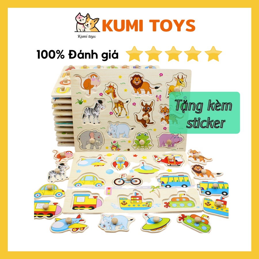 Bảng Ghép Hình Núm Gỗ Cho Bé 35 Chủ Đề loại 1 núm dày siêu đẹp Kumi toys