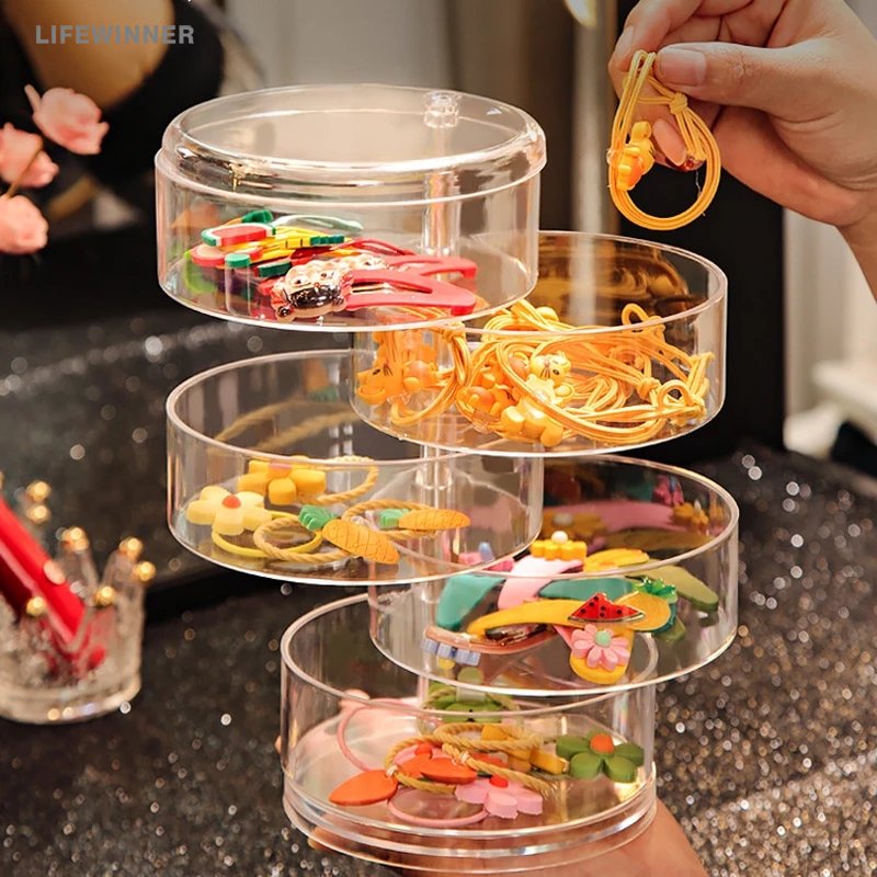 Hộp Nhựa Trong Suốt 3 / 4 / 5 Tầng Xoay Tròn Đựng Trang Sức Tiện Dụng
