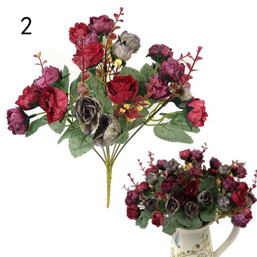 Bó 21 đầu hoa hồng giả bằng lụa để trang trí tiệc cưới và nội thất