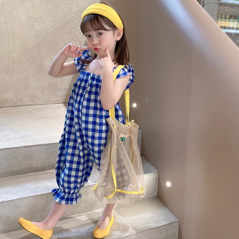 Áo liền quần họa tiết sọc caro thời trang mùa hè Hàn Quốc cho bé gái