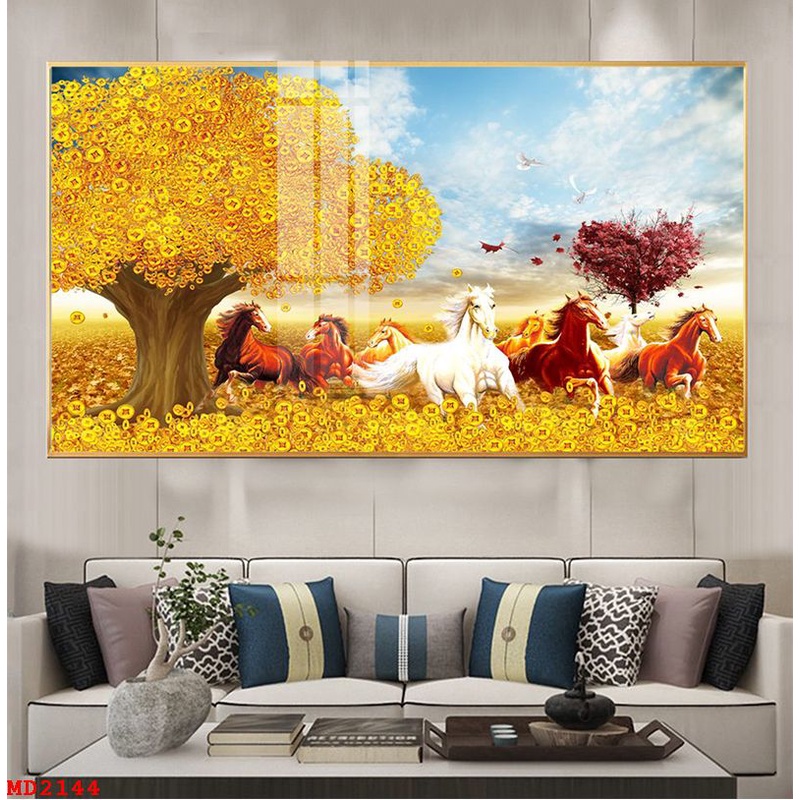Tranh 8 con ngựa, phi nước đại về đích, tranh tráng gương 5D cao cấp, giá tận xưởng, tặng đinh móc treo tranh.