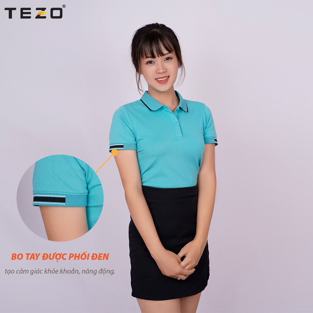 Áo phông ngắn tay nữ TEZO, polo công sở cổ đức 5 màu mới lạ chất liệu cotton kết hợp spandex chống nhăn áo2106APCT13