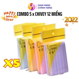 Combo 5 gói bông nở bọt biển rửa mặt 12 miếng chivey nhiều màu cotemin