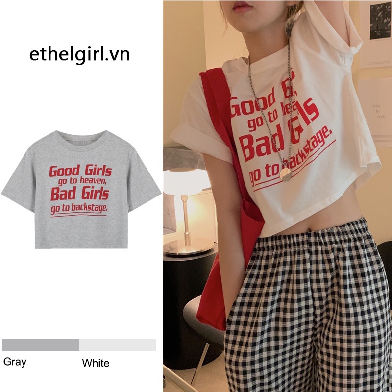 Áo thun croptop ngắn tay in chữ thời trang Hàn Quốc dành cho nữ