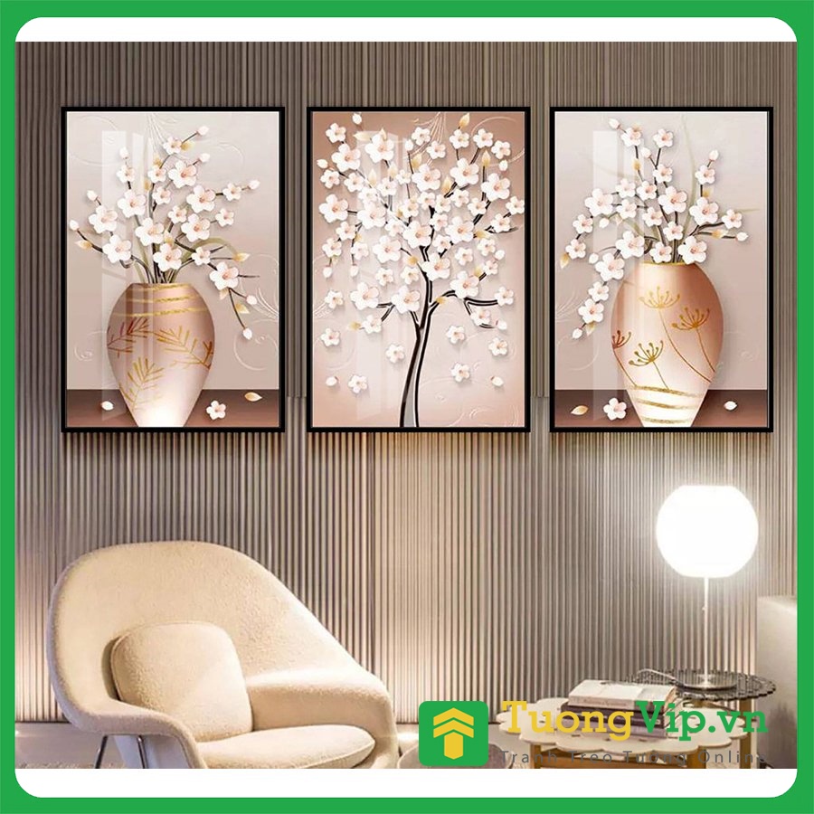 Tranh Laminate Tráng Gương - Tranh Treo Tường Phòng Ăn Bình Hoa Nghệ Thuật 3D