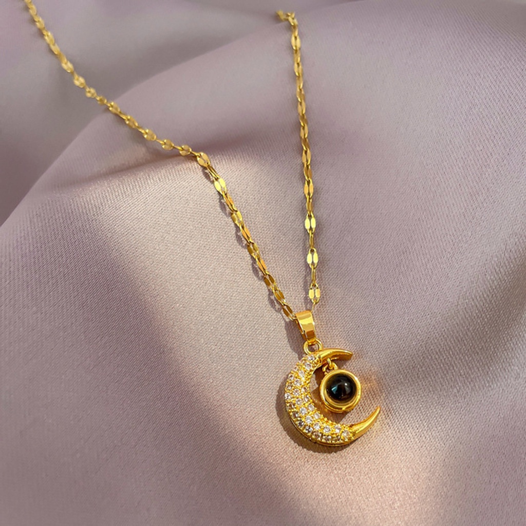 Ở stcok| Vòng cổ Bằng Thép Titan Mặt Hình Mặt Trăng Đính Đá Thời Trang