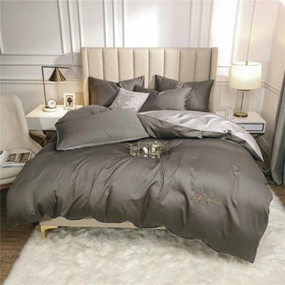 Bộ grap giường chần bông lụa tencel đơn sắc xám lông chuột