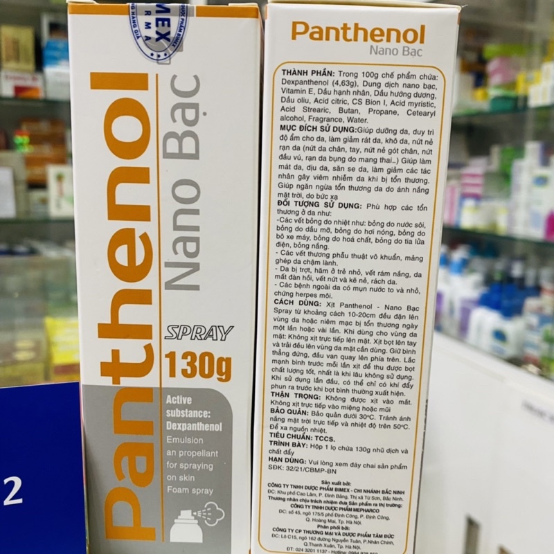 ✅ [Chính Hãng]  Panthenol Nano Bạc Spray (Chai 130g ) Giúp dưỡng da, duy trì độ ẩm cho da, làm giảm rát da