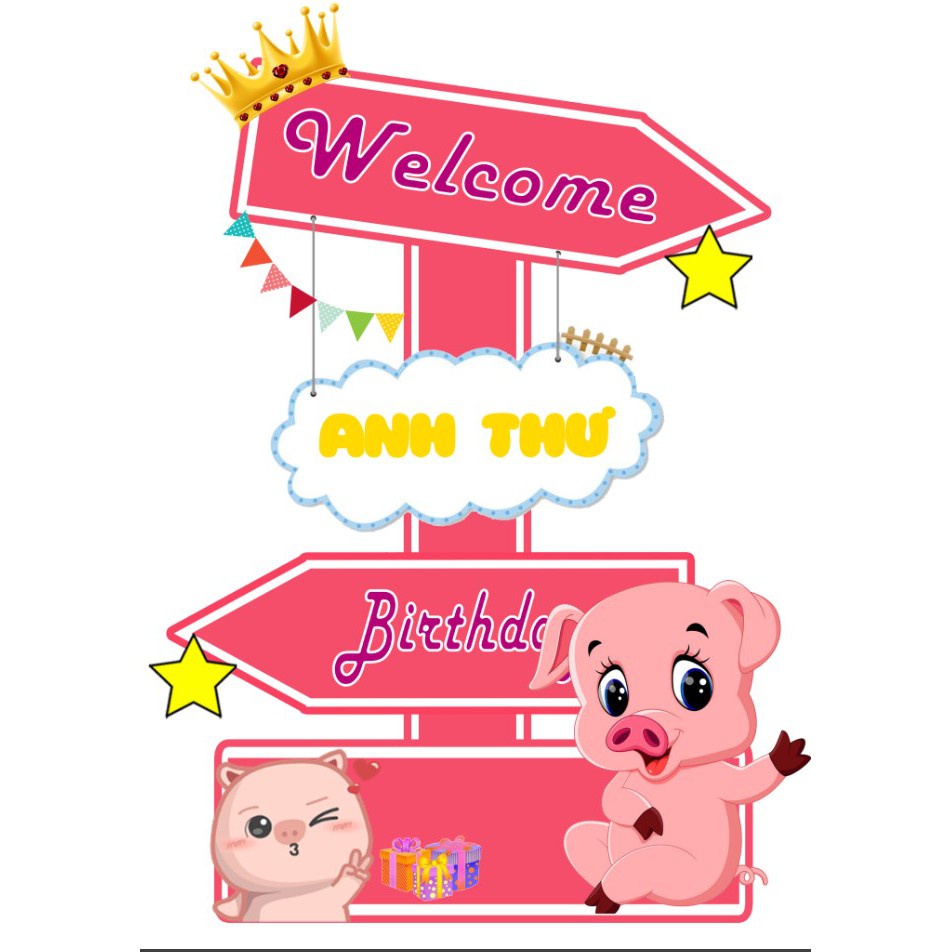 Cây welcome sinh nhật in tên, tuổi bé mẫu,trang trí party cao cấp, thiết kế đẹp