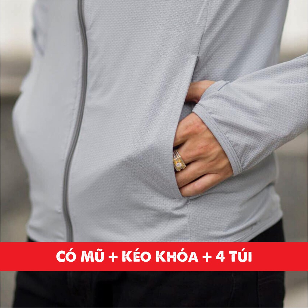 Áo Khoác Chống Nắng Nam Thời Trang Cao Cấp Chất Mát Không Nhăn Khóa Kéo Trùm Tay Có Mũ Trùm Đầu Có Túi Đựng 4 Túi